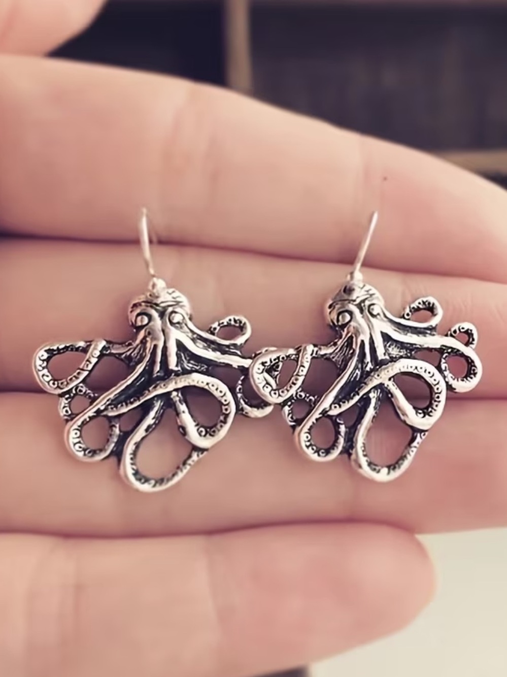 Octopus Drop Earrings in Silver Tone